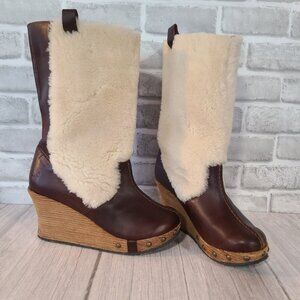 J Shoes Avid Boots Leather Fleece Wedge Brass Studs Womens 9.5